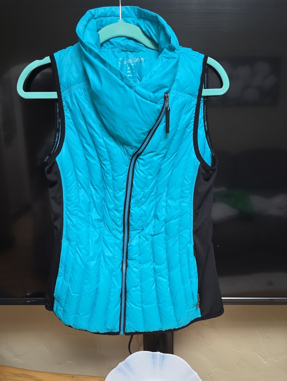 Calvin Klein Teal Quilted Sleeveless Vest with Black Side Panels